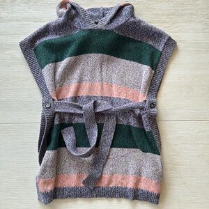 Tea Collection Cotton Blend Hooded Poncho Sweater w/Belt Girls Size M (6/7)